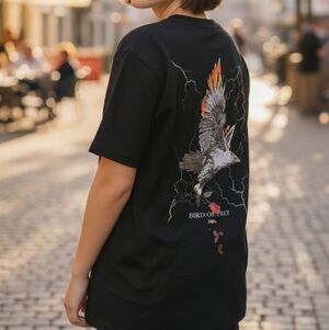 AND NOW THIS Chic Black Tee with Bird of Prey Graphic XXL